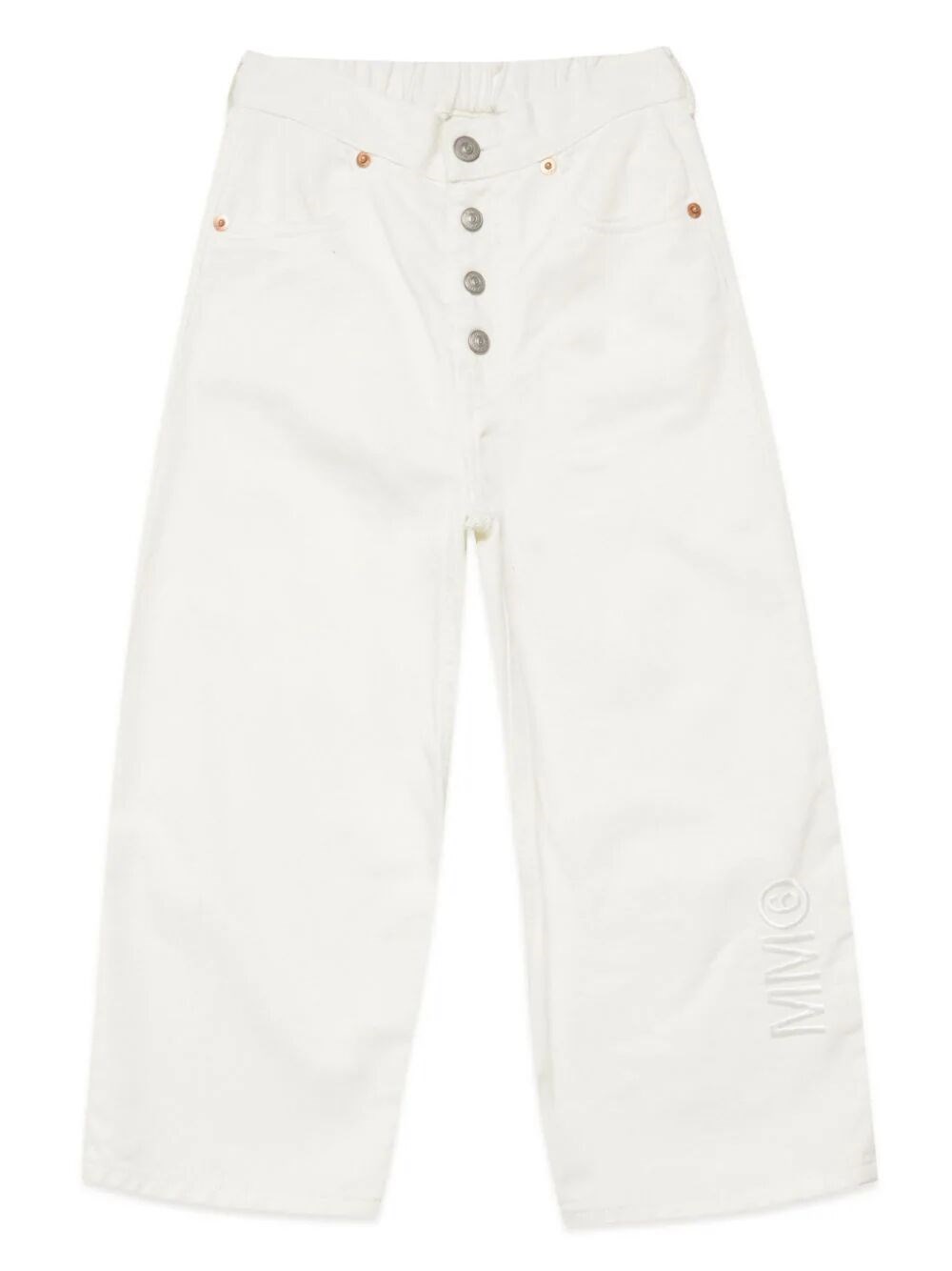 Mm6 Maison Margiela Kids' Elasticated-waistband Wide-leg Jeans In White