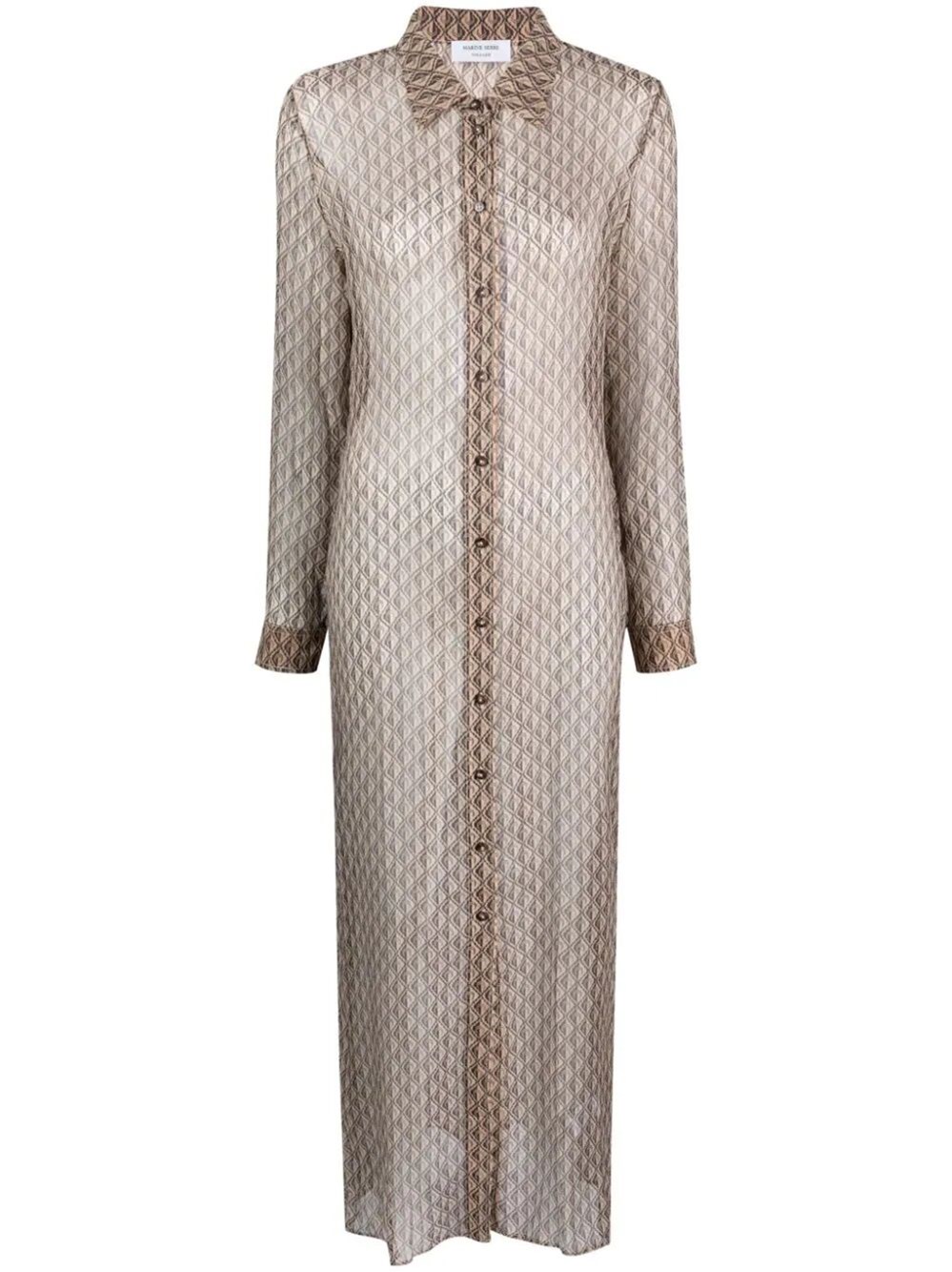 Marine Serre Moon Diamant Silk Crepon Button Up Dress Clothing In Brown