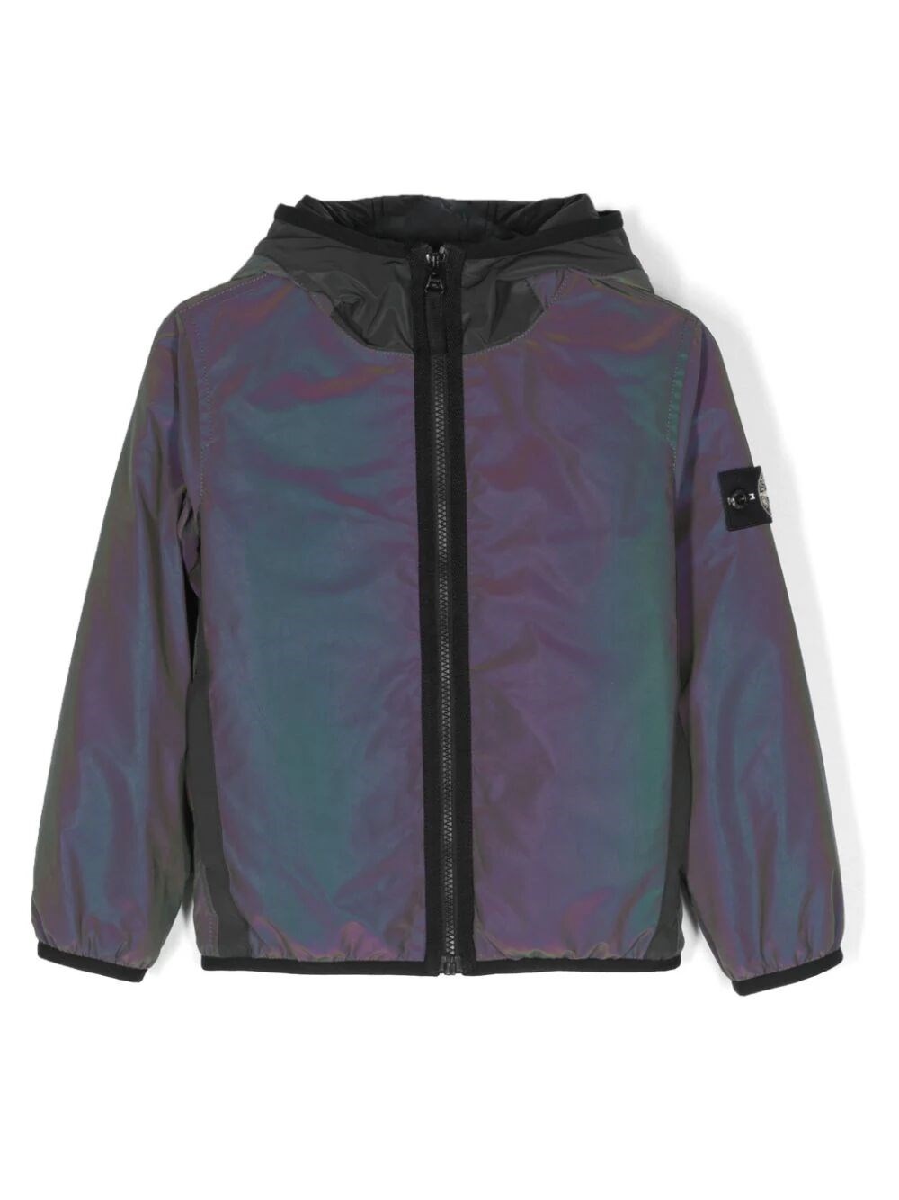 Stone Island Compass-print Hooded Jacket In Gray