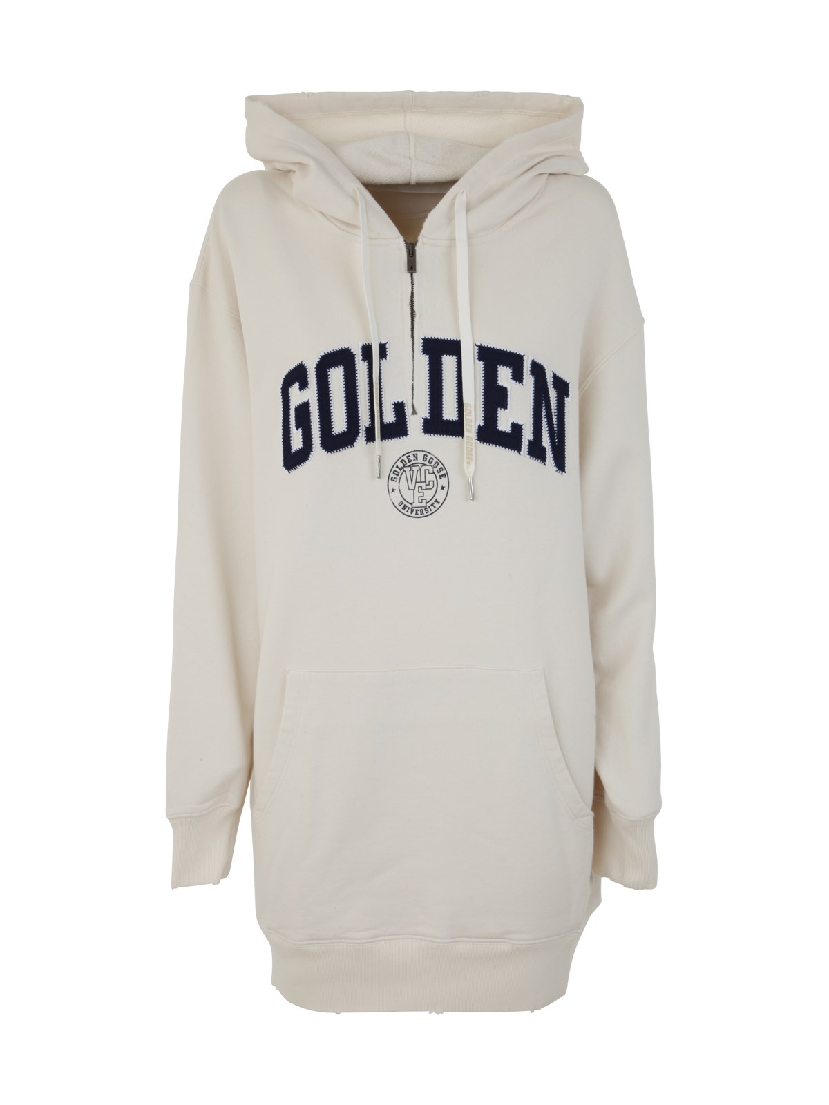Golden Goose White Sweatshirt Dress With Hood And Golden Patch In White