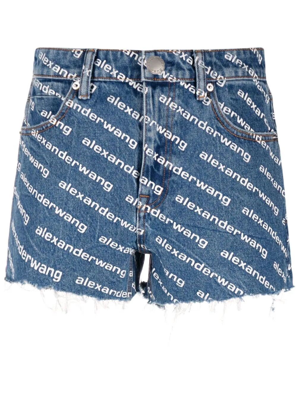 Alexander Wang Bite Logo High Waist Cutoff Denim Shorts In Blue
