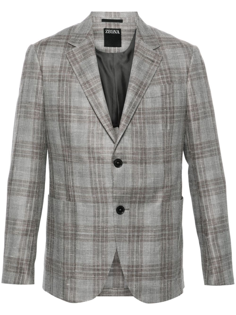 Zegna Checked Single-breasted Blazer In Gray