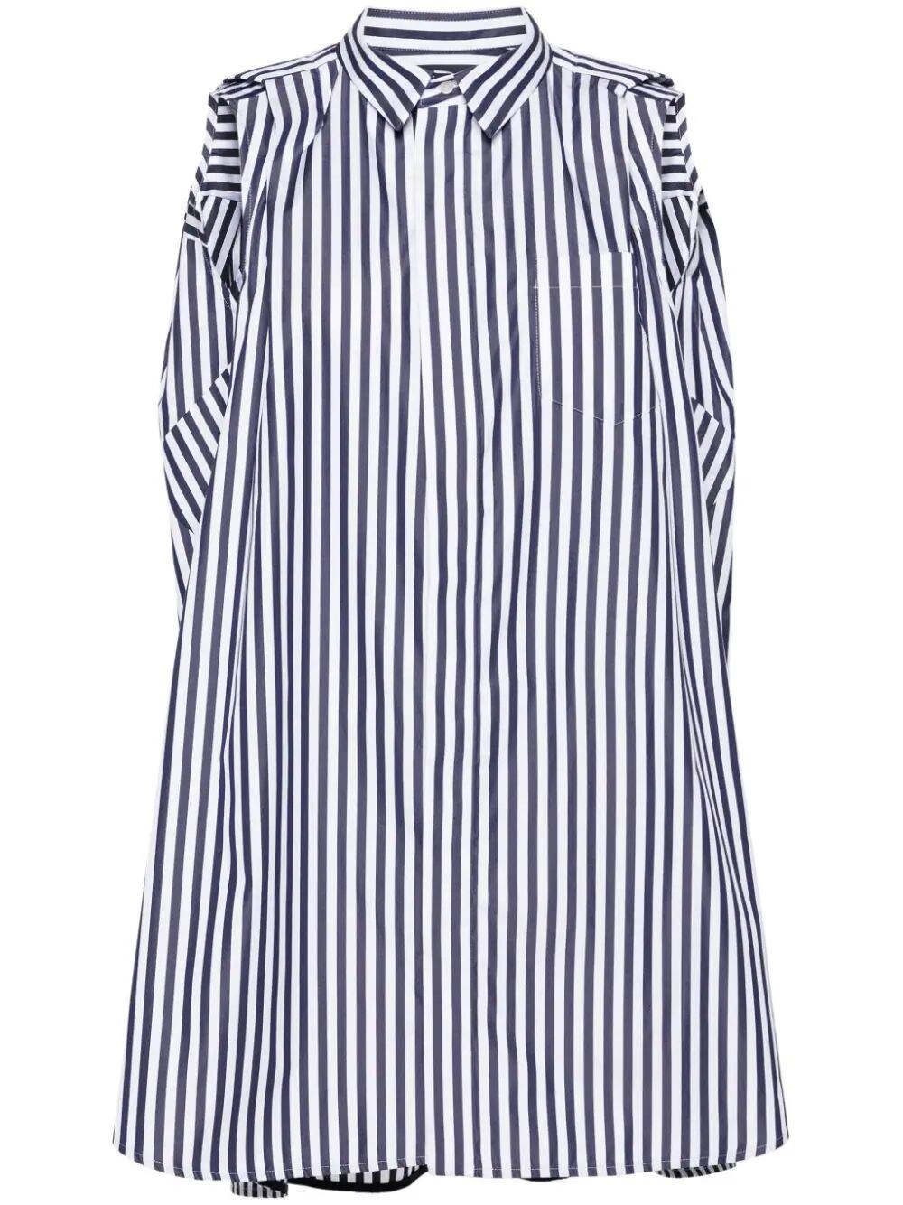 Sacai Striped Poplin Shirt Dress In Blue