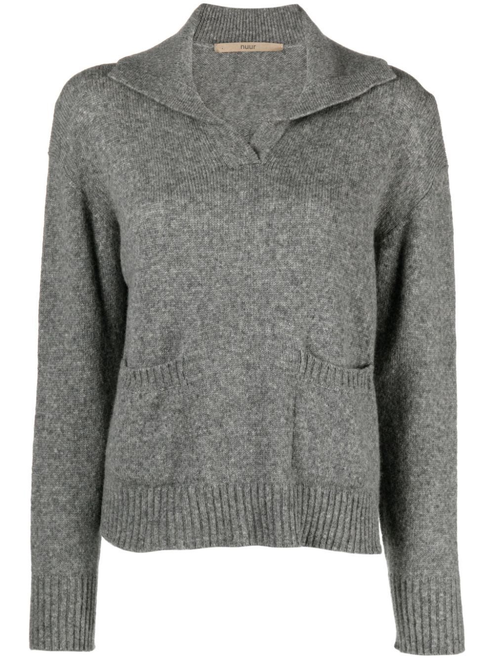 Nuur V-neck Fine-knit Jumper In Gray