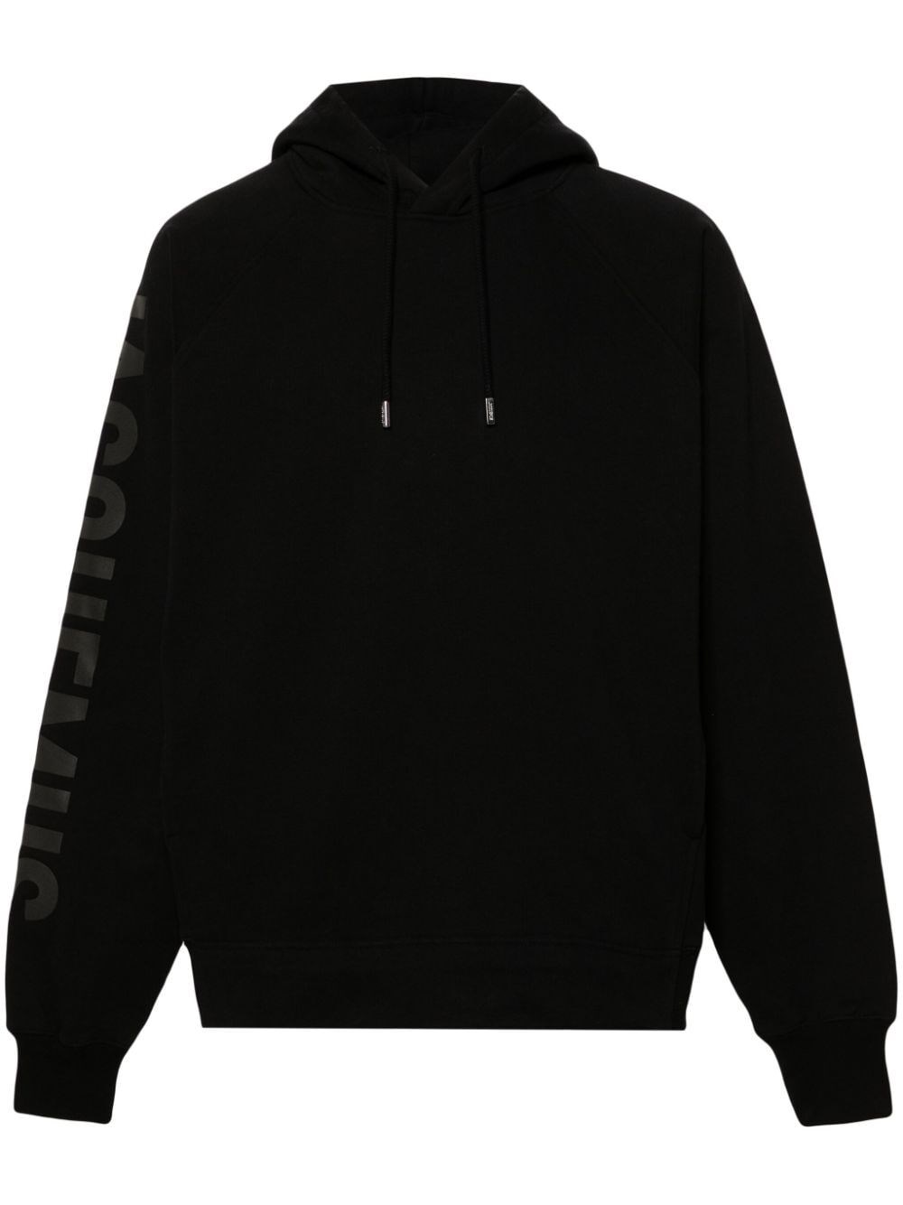 Jacquemus Hooded Typo Sweatshirt With Logoed Sleeve In Black  